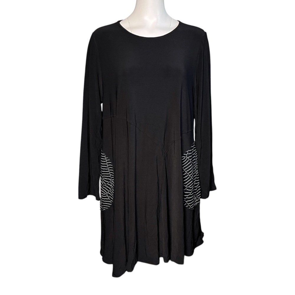 Moonlight Black Tunic Top Large Swing Loose Fit Lagenlook Pockets Artsy USA